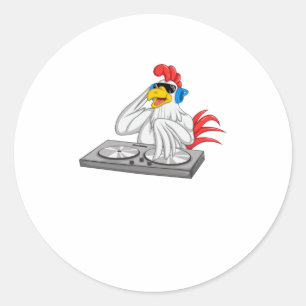 Sticker Rond DJ cool Poulet DJ Fête Amusante Musique Animale Mi