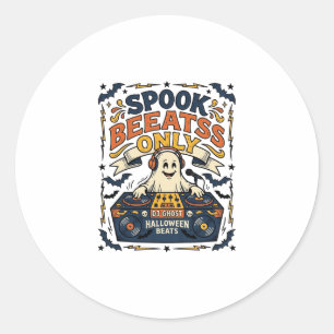 Sticker Rond DJ Ghost Spooky Beats Gravure Vintage Halloween