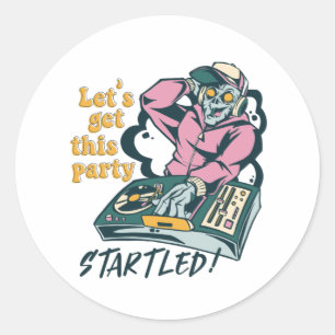 Sticker Rond DJ Musique Zombie Retro Halloween Party