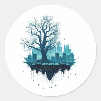 Sticker Rond DJ Nature futuriste La fusion du son et d'Elem