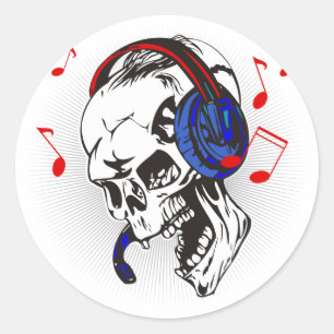 Sticker Rond DJ Skull