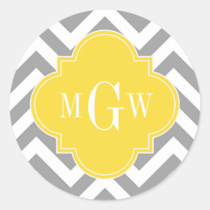 Sticker Rond Dk Gray Lg Chevron Pineapple Quatrefoil 3 monogram