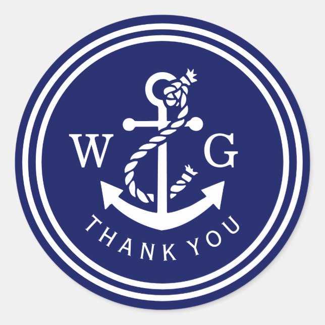 Sticker Rond do-it-yourself Ancre Monogramme Mariage Phoques Fa (Devant)