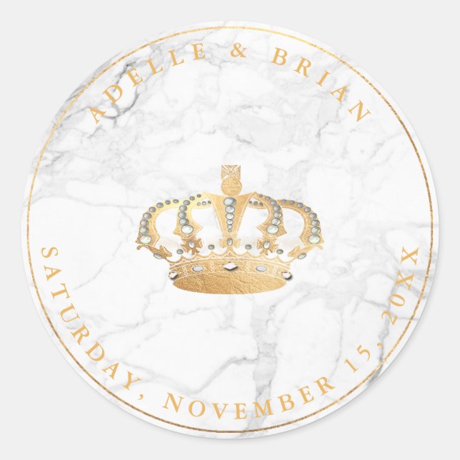 Sticker Rond do-it-yourself Faux Gold Crown avec Pearl+Marbre (Devant)