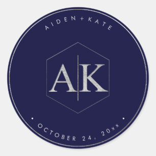 Sticker Rond do-it-yourself Faux Silver Monogramme