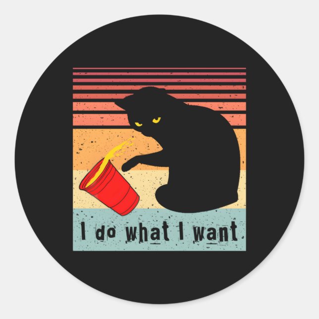 Sticker Rond Do W Je Veux Chat Noir Coupe Rouge Mon Chat (Devant)