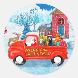 Sticker Rond Doberman Chien de Noël Livraison Camion Neige