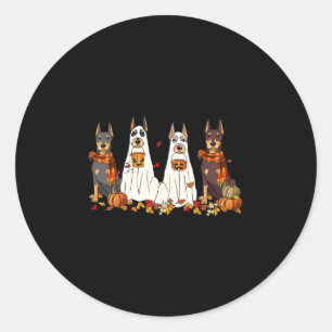 Sticker Rond Doberman drôle de chien fantôme automne feuilles d