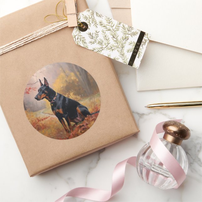Sticker Rond Doberman en automne Feuilles automne Inspire (Cadeaux)