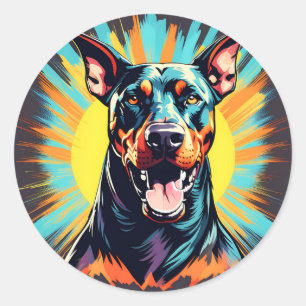 Sticker Rond Doberman Pinscher