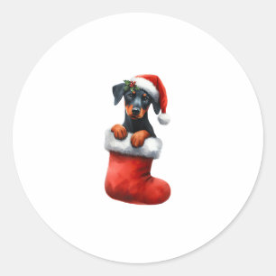 Sticker Rond Doberman Pinscher Dans Le Choc Noël Noël Noël Noël
