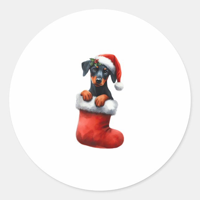 Sticker Rond Doberman Pinscher Dans Le Choc Noël Noël Noël Noël (Devant)