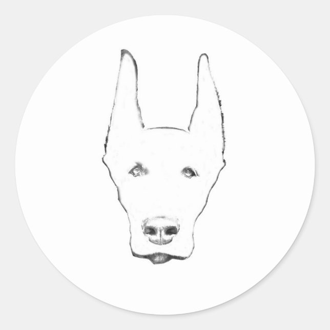 Sticker Rond Doberman Pinscher Dog Croquis Visage (Devant)