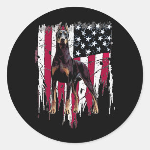 Sticker Rond Doberman Pinscher Drapeau Américain Usa Awesome