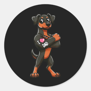 Sticker Rond Doberman Pinscher I Love Papa Funny Chien Tattoo _