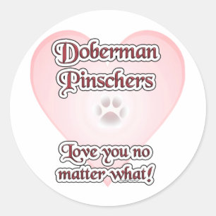 Sticker Rond Doberman Pinscher Love, Love Doberman, Love dobie