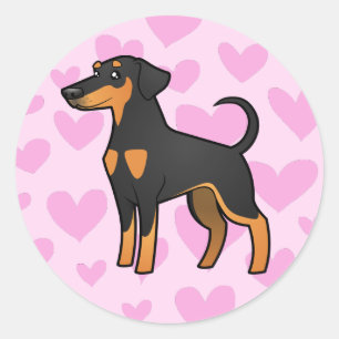 Sticker Rond Doberman Pinscher Love (oreilles de disquette)