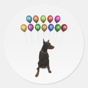 Sticker Rond Doberman Pinscher souhaite Bonne Année 2016