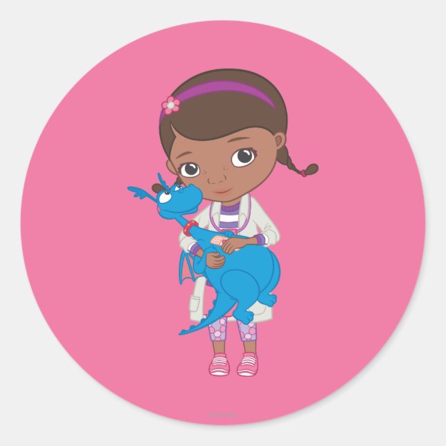 Sticker Rond Doc McStuffins tenant du Stuffy (Devant)