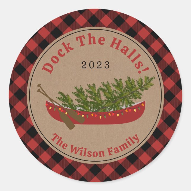 Sticker Rond Dock Les Halls Canot Arbre de Noël Plaid (Devant)