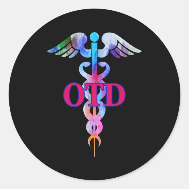 Sticker Rond Docteur En Thérapie Professionnelle Otd Caduceus G (Devant)