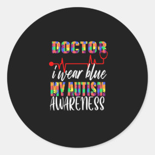 Sticker Rond Docteur je porte le bleu pour la sensibilisation s