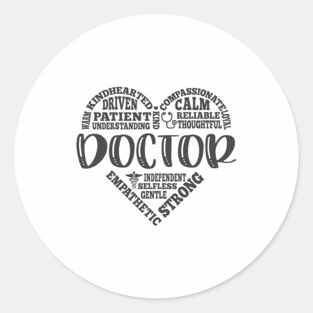 Sticker Rond Docteur, Médecin, MD, coeur PCP (Devant)