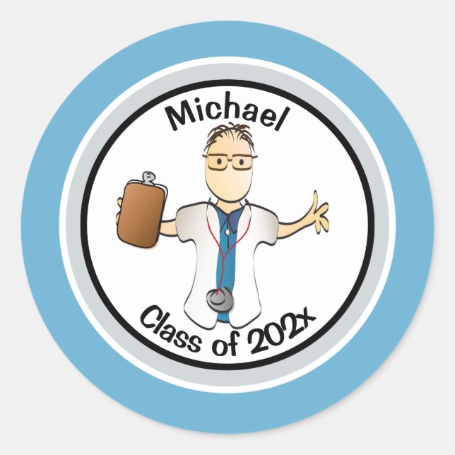 Sticker Rond Docteur sur mesure ou infirmière diplômé Médicale (Devant)