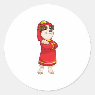 Sticker Rond Dog as Firefighter with Helmet