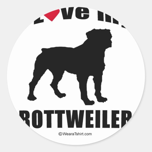 STICKER ROND "DOG BREED" - ROTTWEILER - "J'AIME MON ROTTWEILER" (Devant)