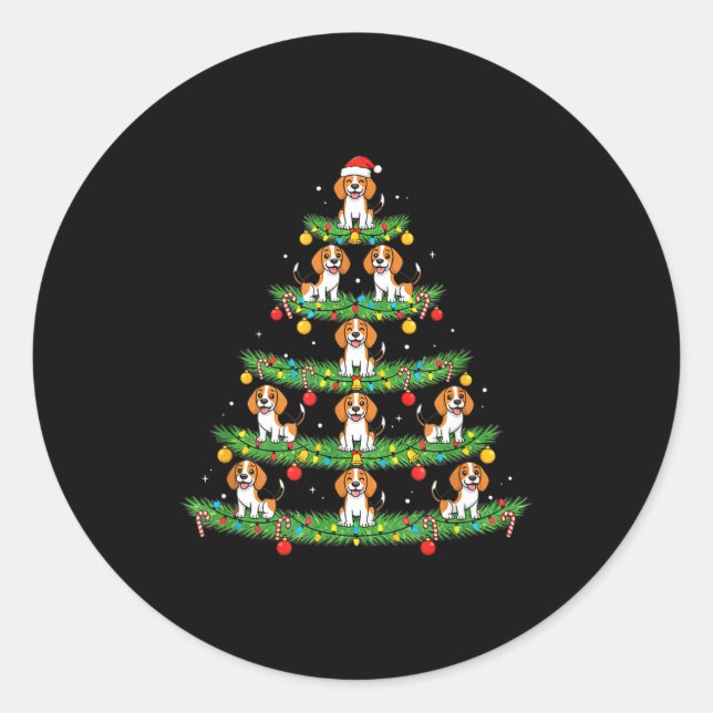 Sticker Rond Dog Christmas Tree, Beagle Puppy Holiday Design Fo (Devant)