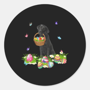 Sticker Rond Dog Lover   Bunny Black Labrador Dog & Easter Eggs