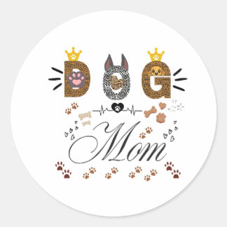Sticker Rond Dog Mom Leopard Print Paw Design/Leopard Dog Mom