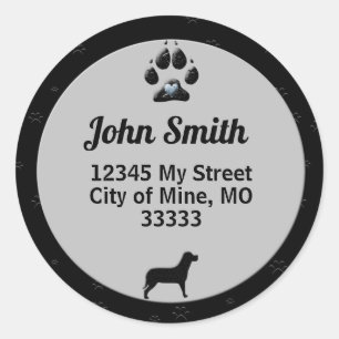 Sticker Rond Dog Paw Black and Gray for Address
