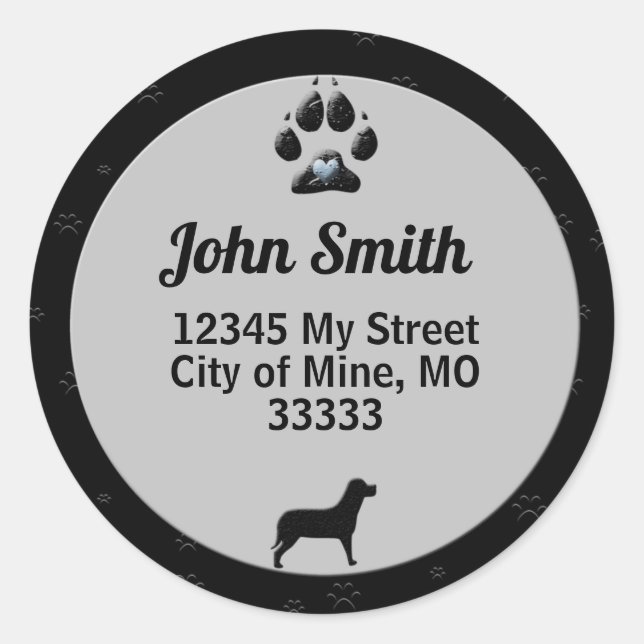Sticker Rond Dog Paw Black and Gray for Address (Devant)