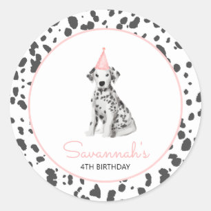 Sticker Rond Doge de Dalmatie rose invité fête d'anniversaire e
