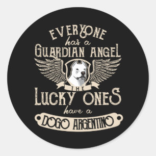 Sticker Rond Dogo Argentino Avec Guardian Angel Dit :