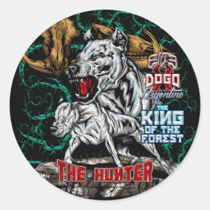 Sticker Rond DOGO ARGENTINO - Le chasseur - Roi des forêts