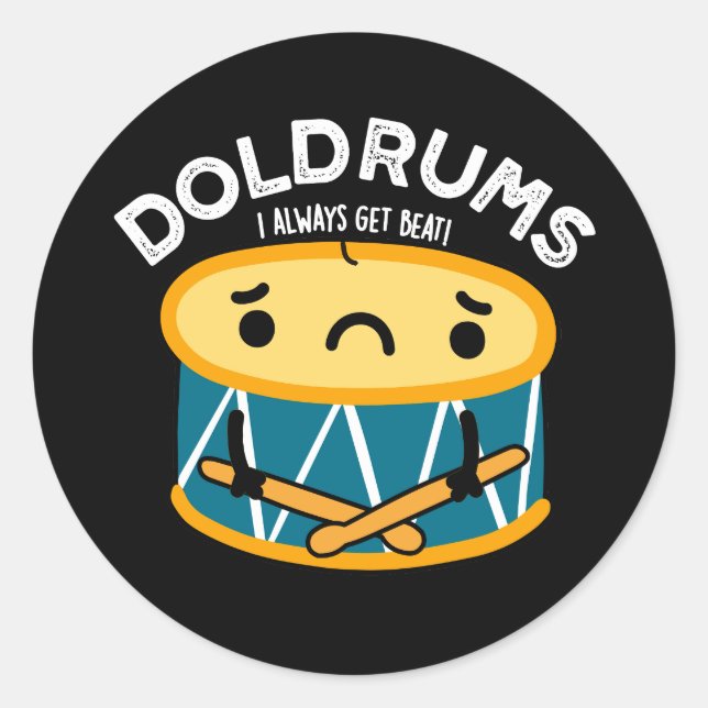 Sticker Rond Doldrums Drôle Sad Drummer Drum Pun Dark BG (Devant)