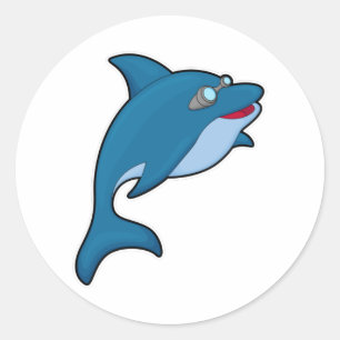 Sticker Rond Dolphin at Swimming with Swimming goggles