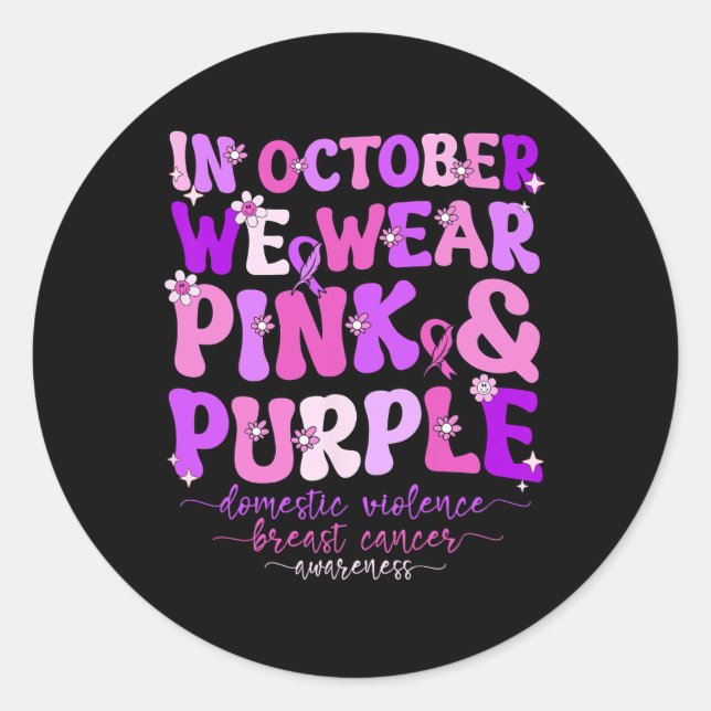 Sticker Rond Domestic Violence And Breast Cancer Awareness Mont (Devant)