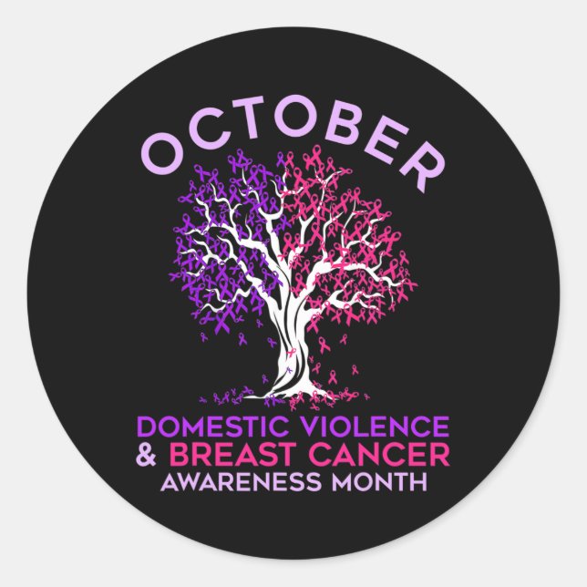 Sticker Rond Domestic Violence And Breast Cancer Awareness Mont (Devant)