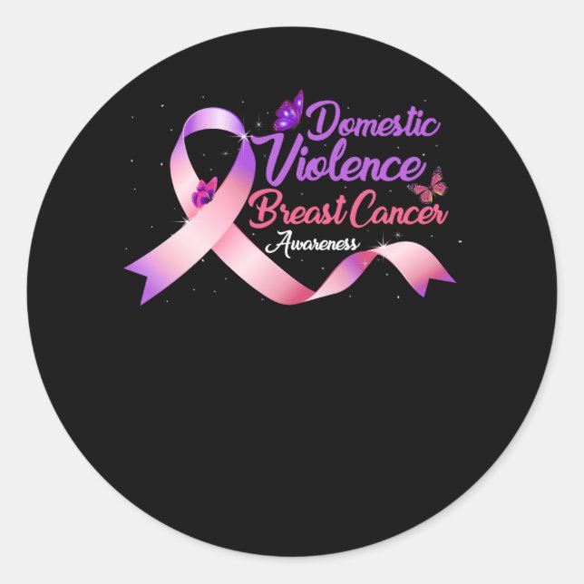 Sticker Rond Domestic Violence And Breast Cancer Awareness Mont (Devant)