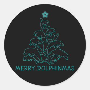 Sticker Rond Don Dolphin Lover  Joyeux sapin de Noël Dolphin