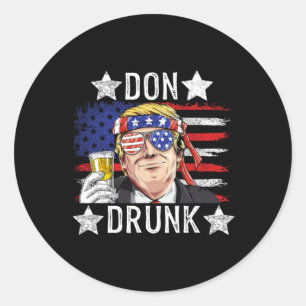 Sticker Rond Don Drunk Patriotic Vintage 4 juillet Drapeau Drôl