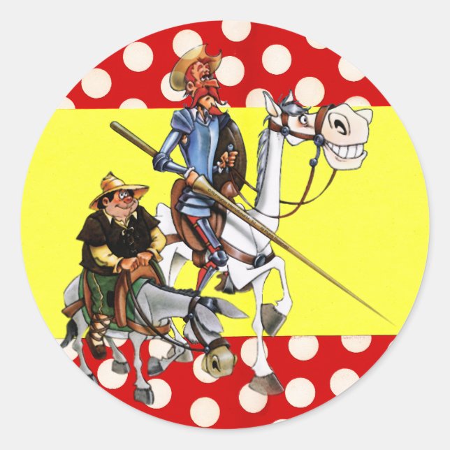 Sticker Rond DON QUIJOTE & SANCHO & Drapeau flamenco-espagnol (Devant)