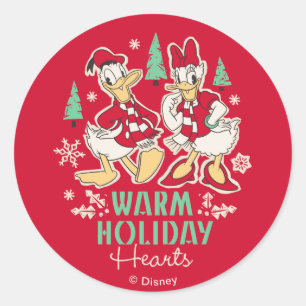 Sticker Rond Donald & Daisy vintage   Cœurs chaleureux des Fête