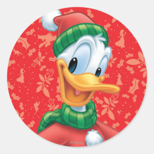 Sticker Rond Donald Duck en tenue d'hiver