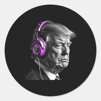 Sticker Rond Donald Trump Casques Drôle Président Dj Art