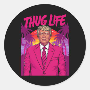 Sticker Rond Donald Trump Rétro Vintage Ambiance Rose Drôle d'A
